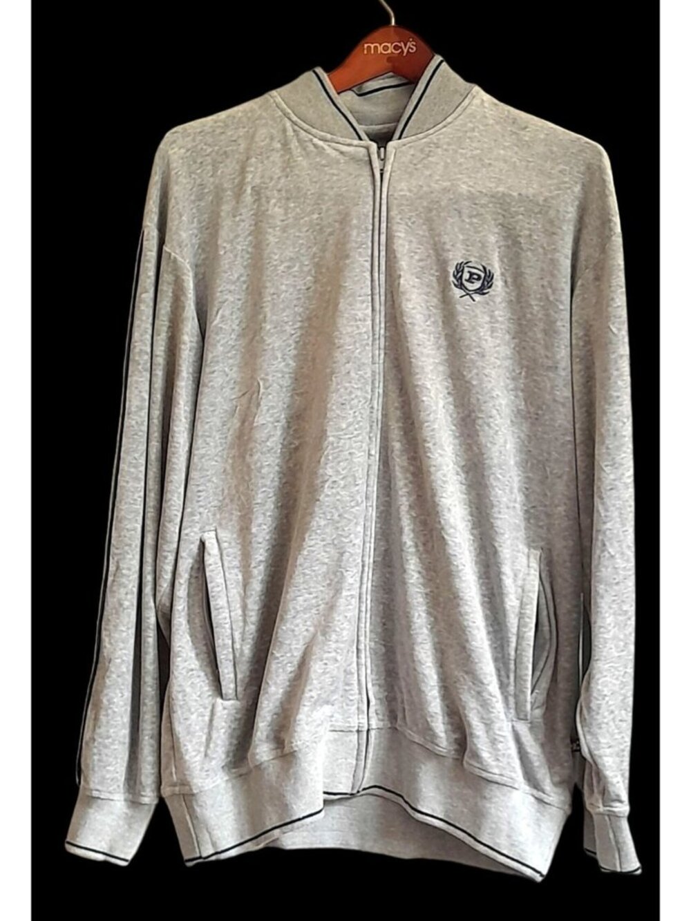 Vintage Y2K Phat Farm Mens Velour Jacket Logo Hip Hop Pockets Size L Gray